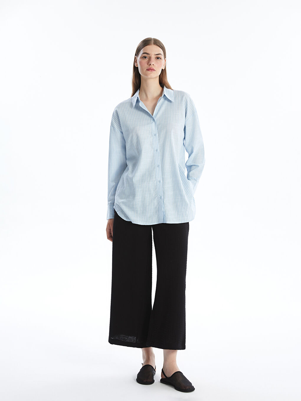 بنطلون واسع بخصر مرن شاش للسيدات