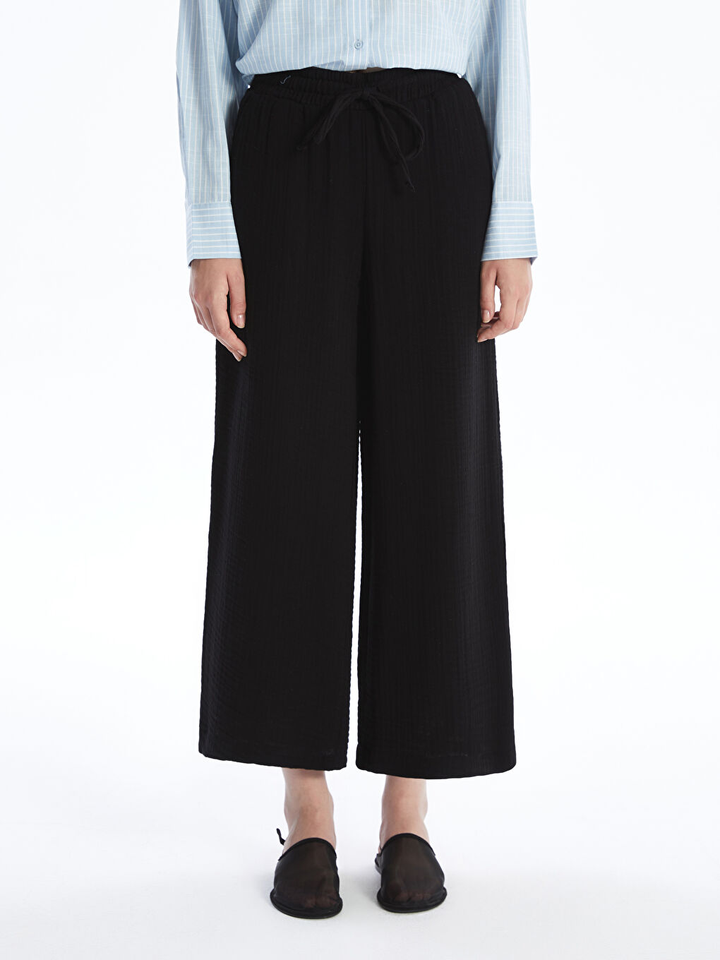 بنطلون واسع بخصر مرن شاش للسيدات-1