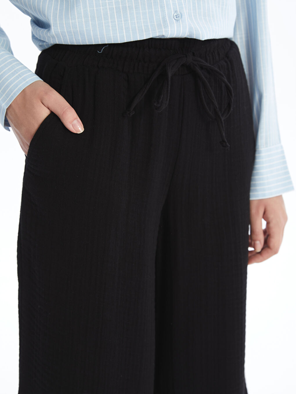 بنطلون واسع بخصر مرن شاش للسيدات-2