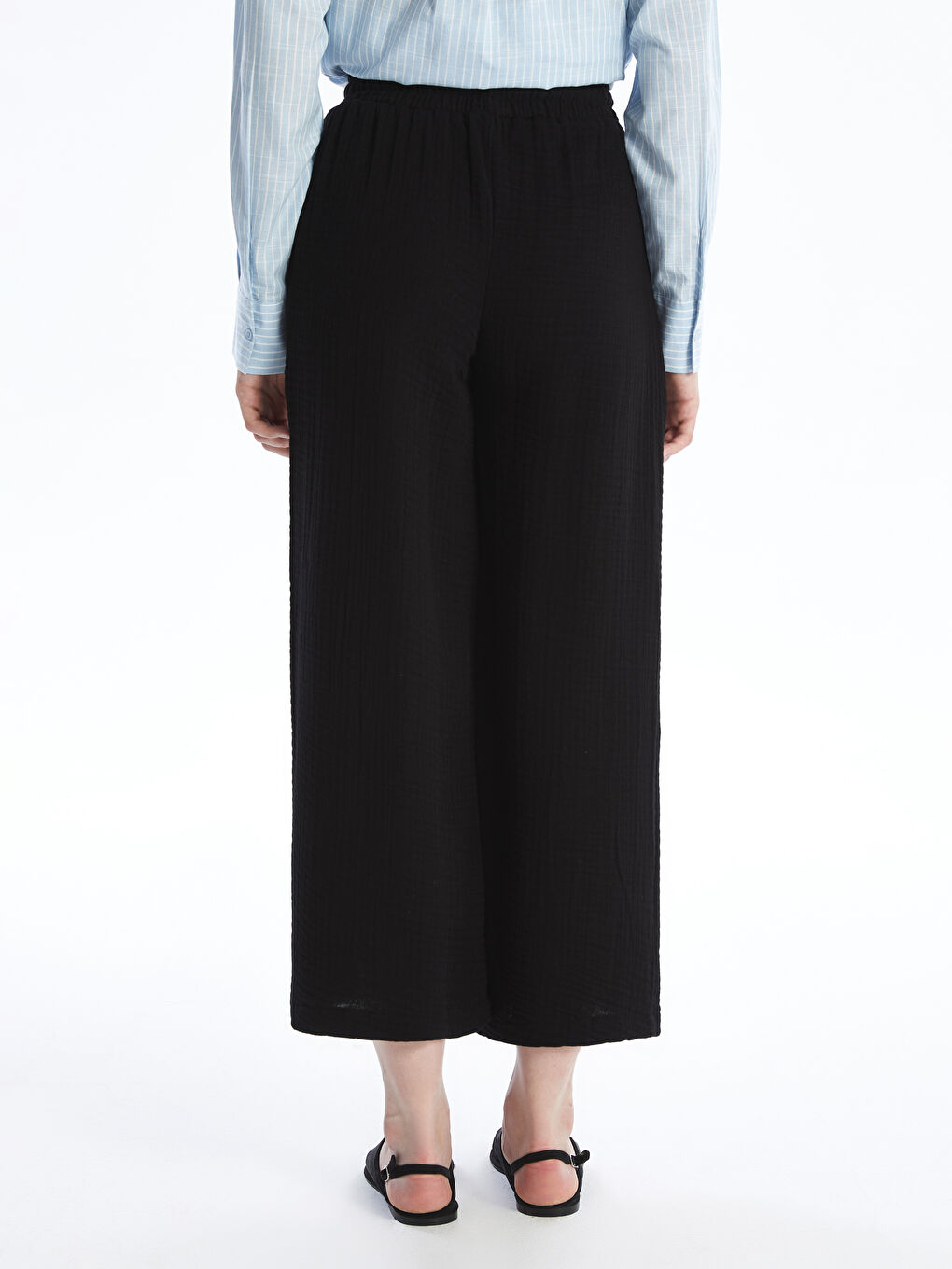 بنطلون واسع بخصر مرن شاش للسيدات-3