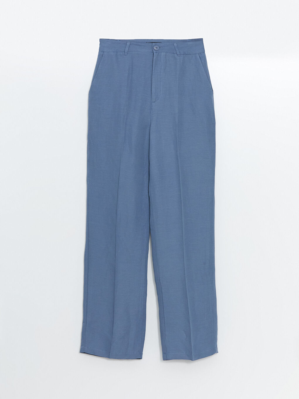 Lacivert Standart Kalıp Keten Pileli Kadın Pantolon-4