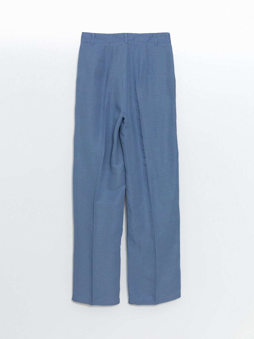 Lacivert Standart Kalıp Keten Pileli Kadın Pantolon-5