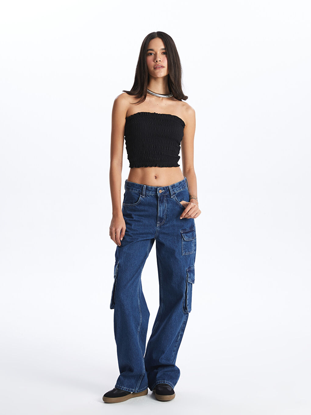 قميص قصير سادة بدون حمالات للسيدات-2