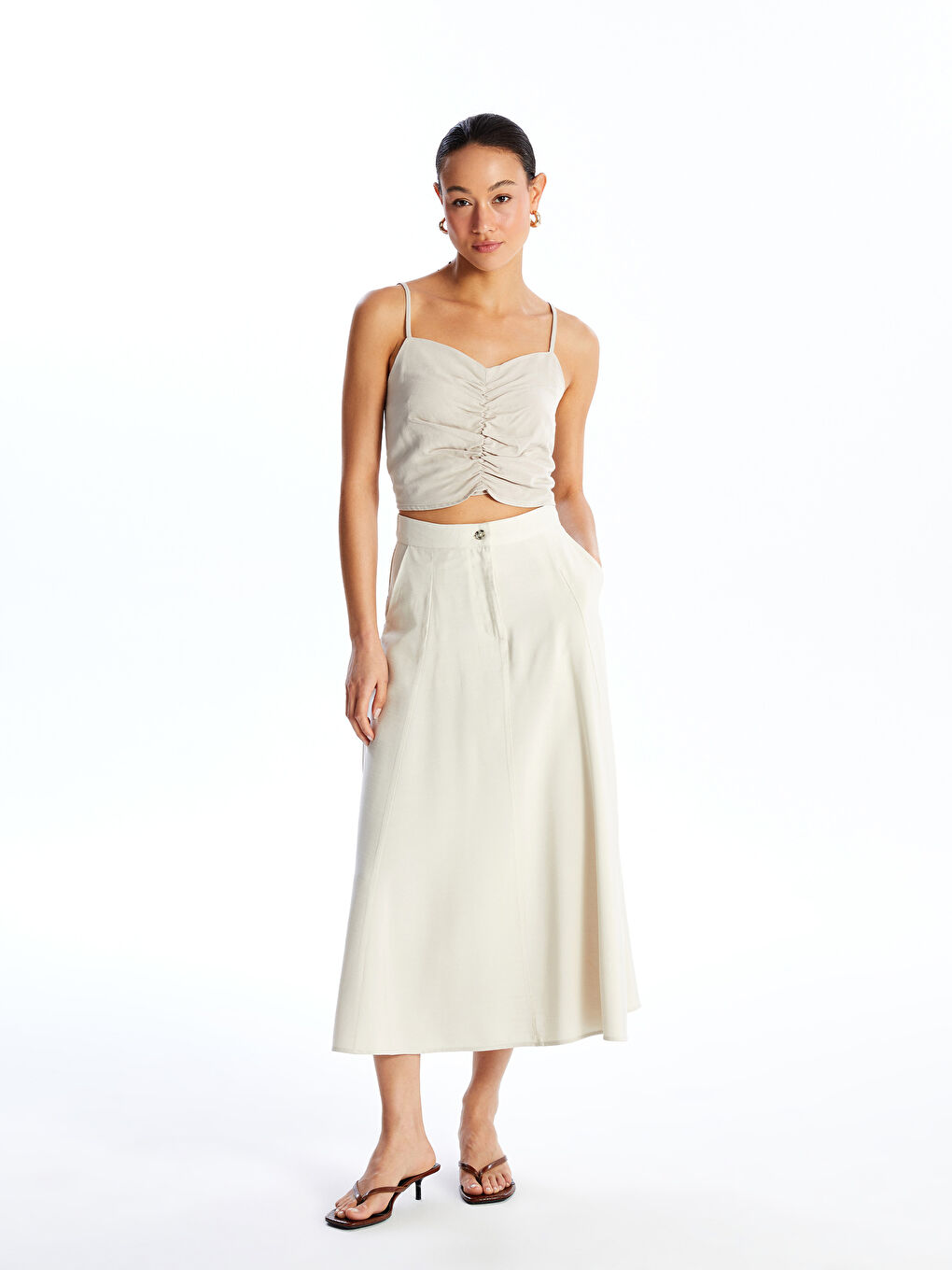 Sweetheart Neckline Straight Strap Linen Blend Women's Crop -S4GR62Z8-GD0