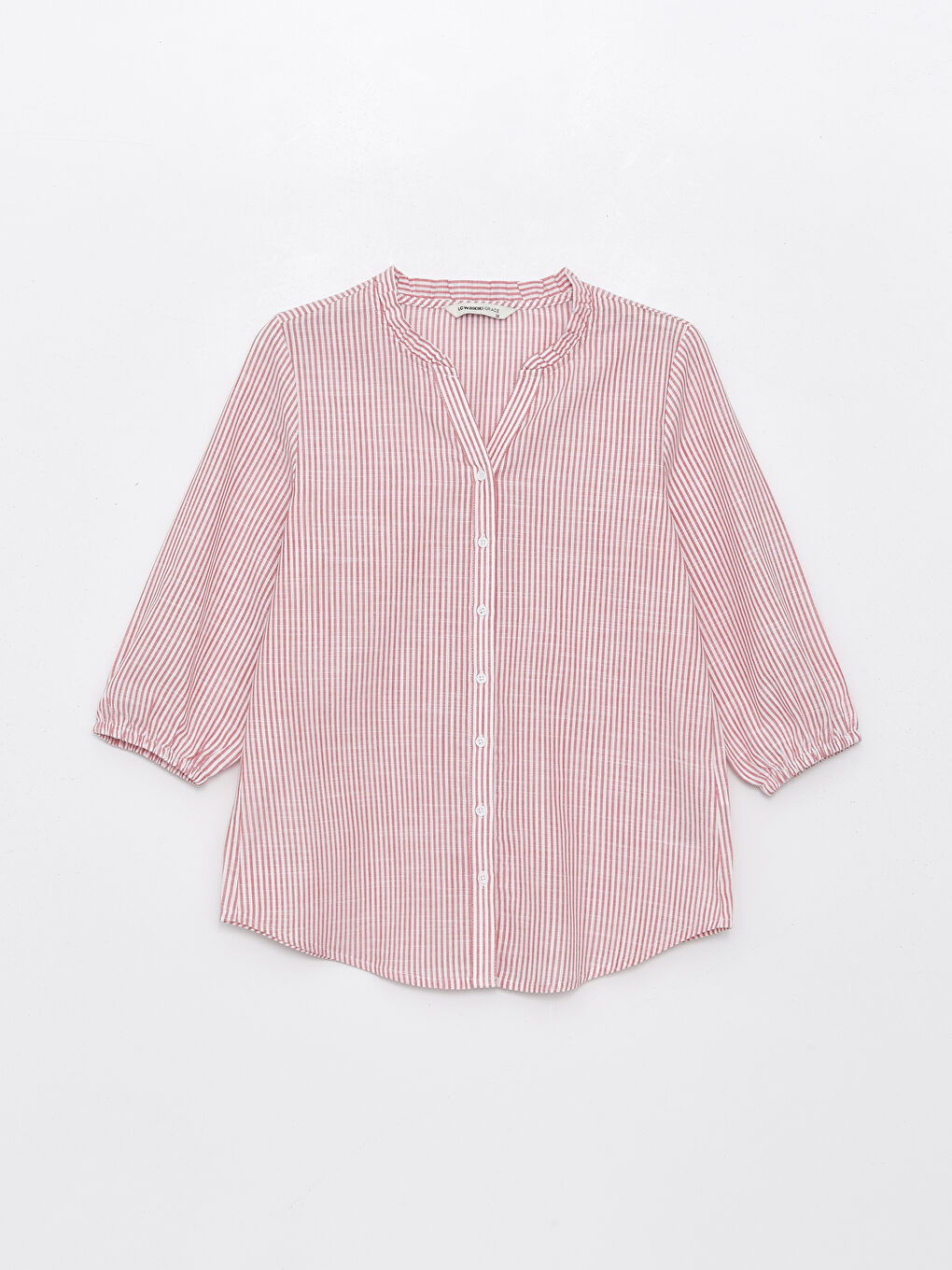 Notch Neck Striped Women's Blouse -S4GR74Z8-LHK