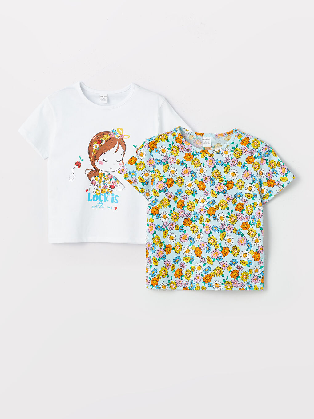 Crew Neck Printed Baby Girls T-Shirt 2 Pack