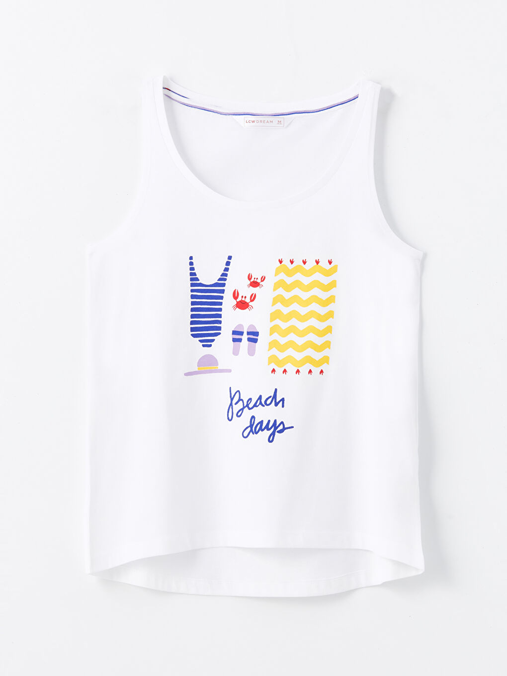 Beyaz U Yaka Baskılı Kadın Pijama Üst