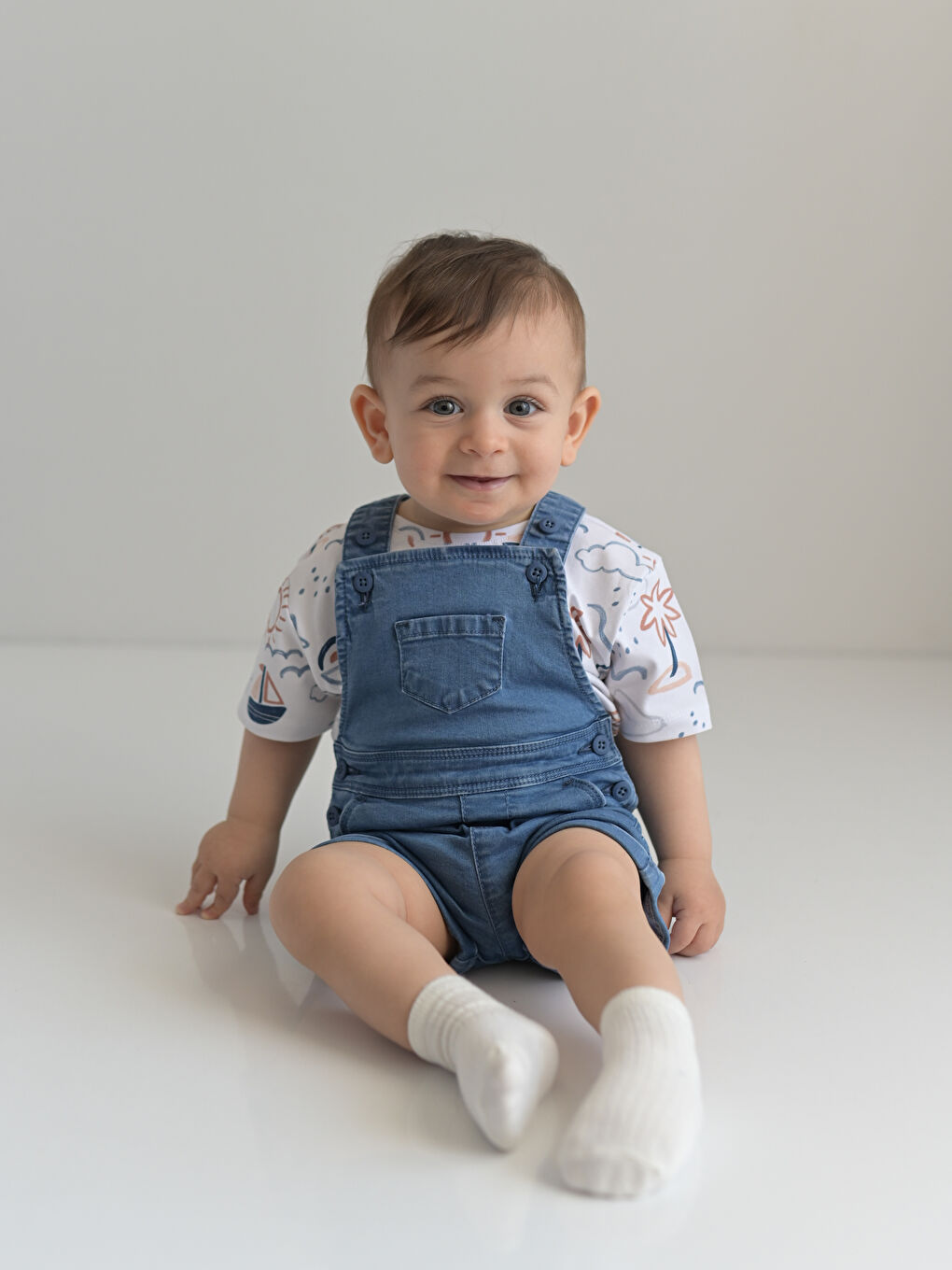 KANZ Denim Mavi Kare Yaka Askılı Erkek Bebek Jean Salopet - 2