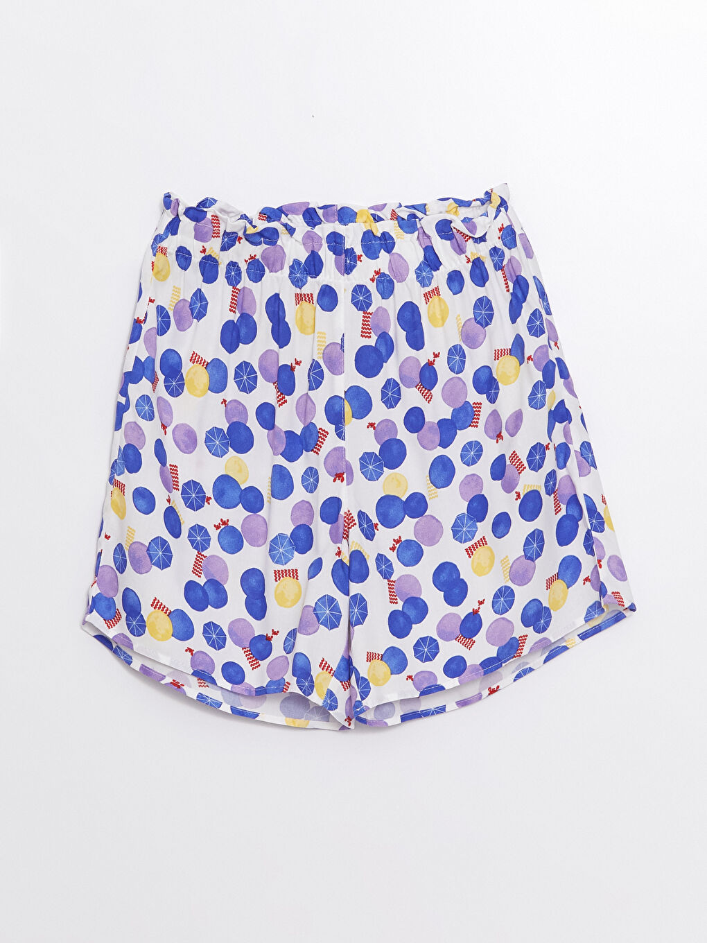 Beyaz Beli Lastikli Desenli Kadın Şort Pijama Altı