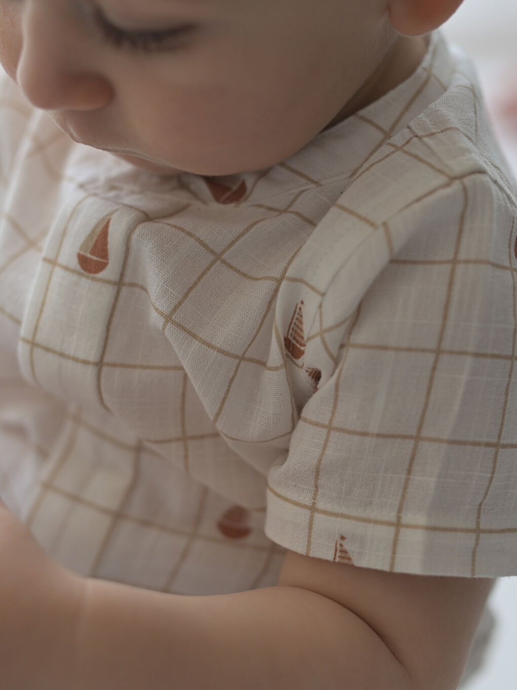 Ekru Hakim Yaka Kısa Kollu Erkek Bebek Gömlek ve Şort 2'li Takım-5