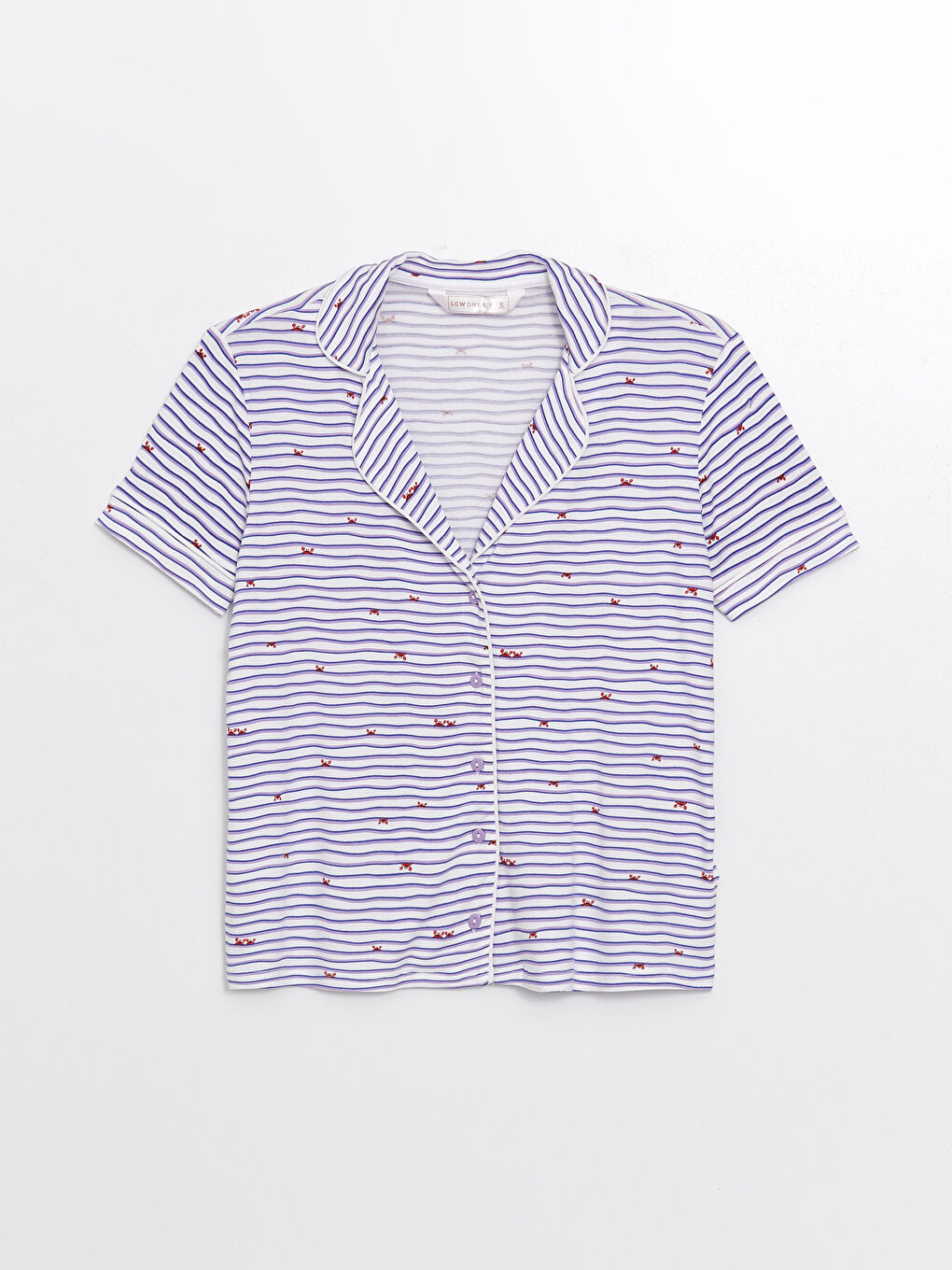 LCW DREAM Mavi Gömlek Yaka Baskılı Kadın Pijama Üstü