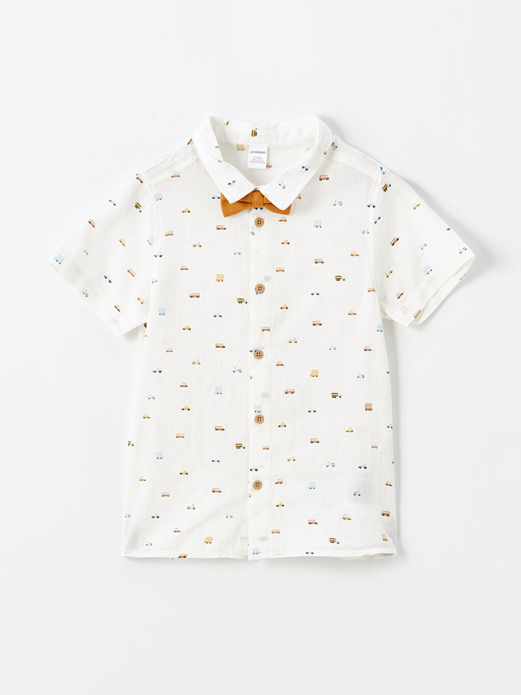 Bej Kısa Kollu Baskılı Erkek Bebek Gömlek ve Papyon 2'li Takım