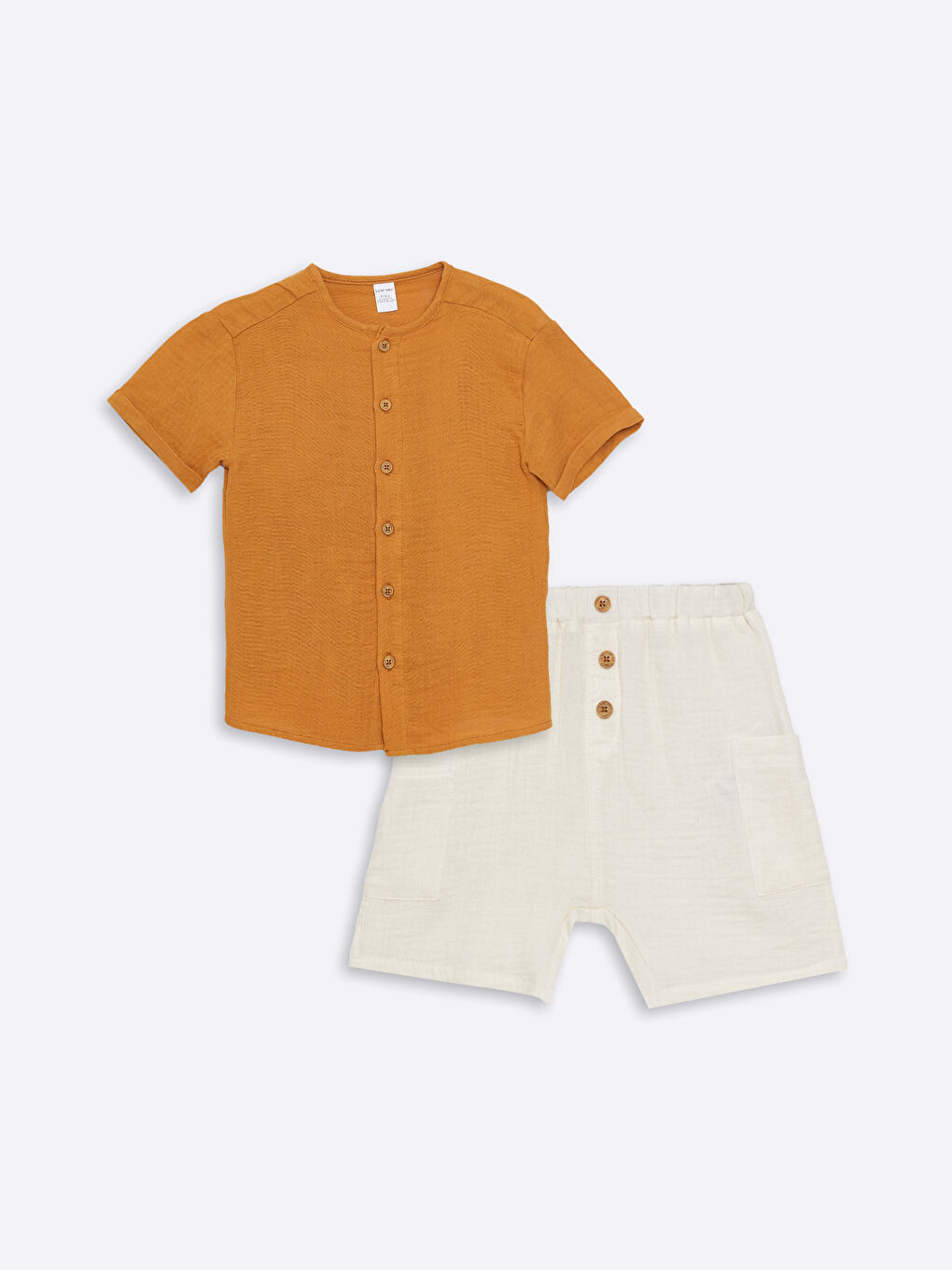 Kahverengi Bisiklet Yaka Kısa Kollu Basic Erkek Bebek Gömlek ve Şort 2'li Takım