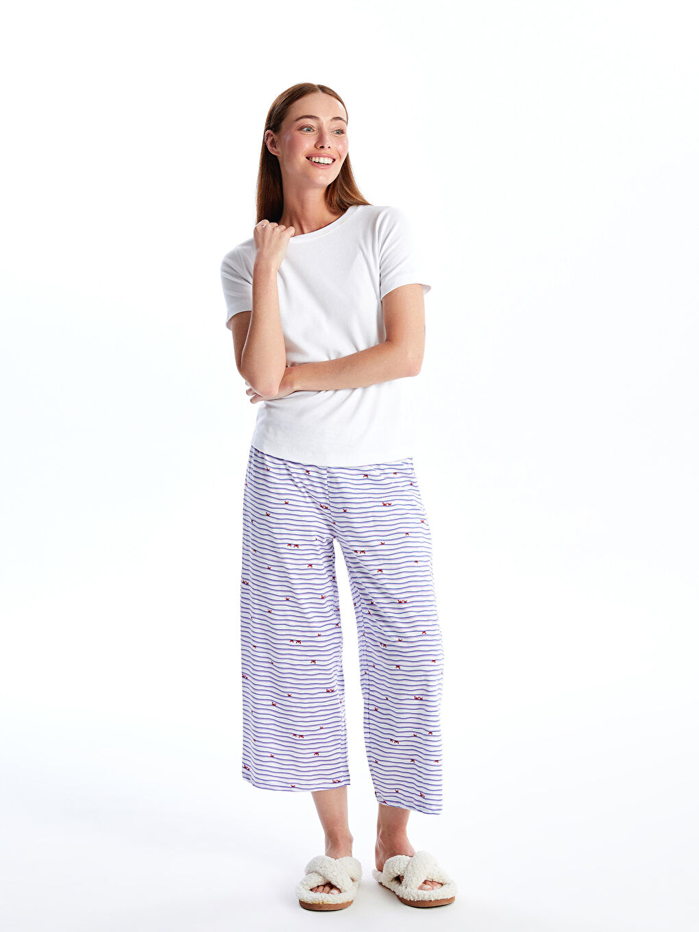 Elastic Waist Patterned Women's Capri Pajama Bottom -S4GT44Z8-LEN