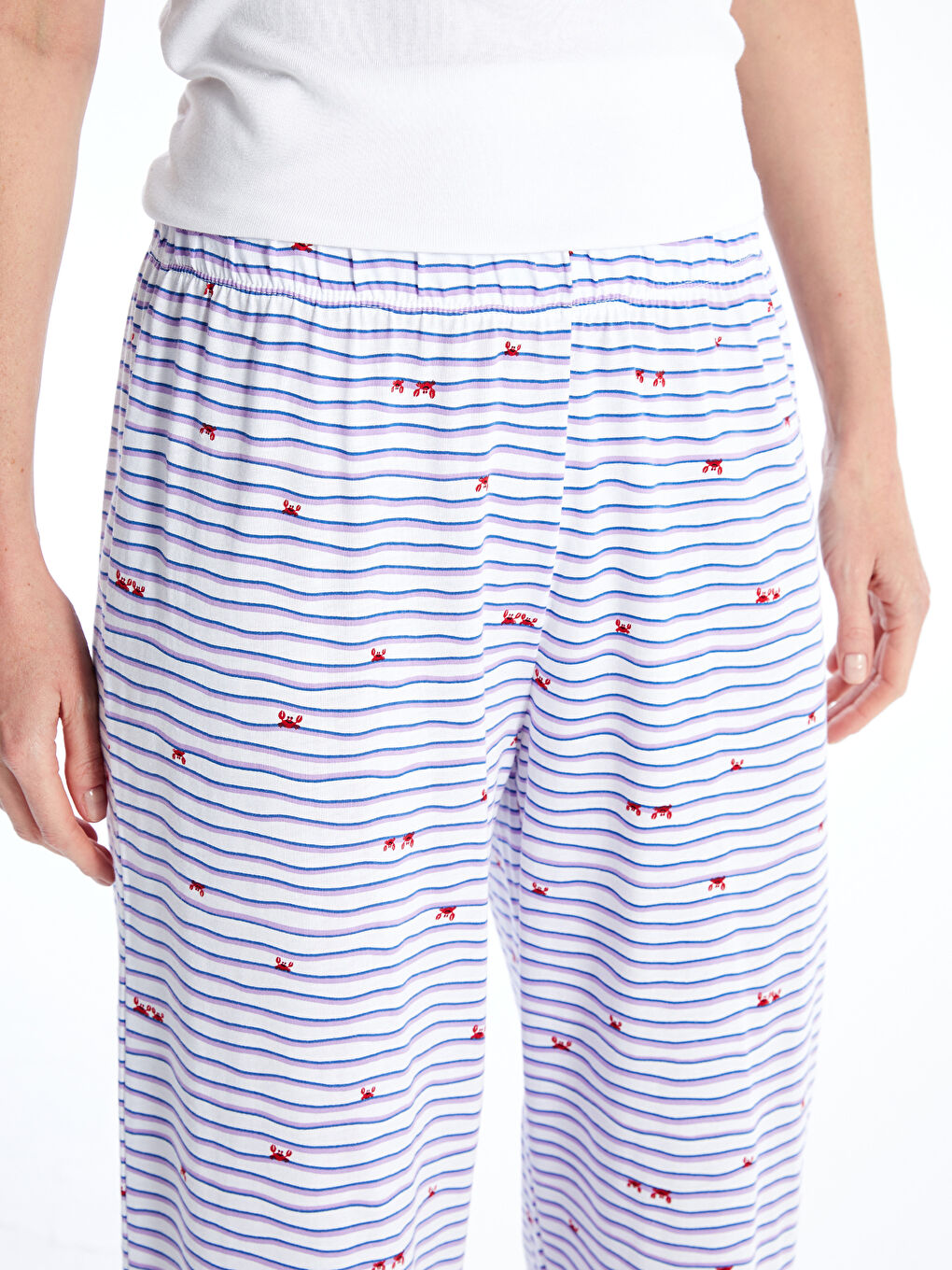 Elastic Waist Patterned Women's Capri Pajama Bottom -S4GT44Z8-LEN