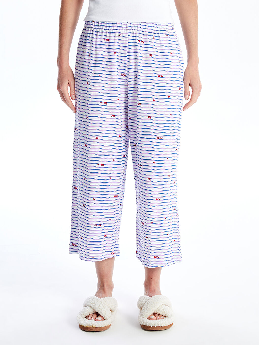 Elastic Waist Patterned Women's Capri Pajama Bottom -S4GT44Z8-LEN