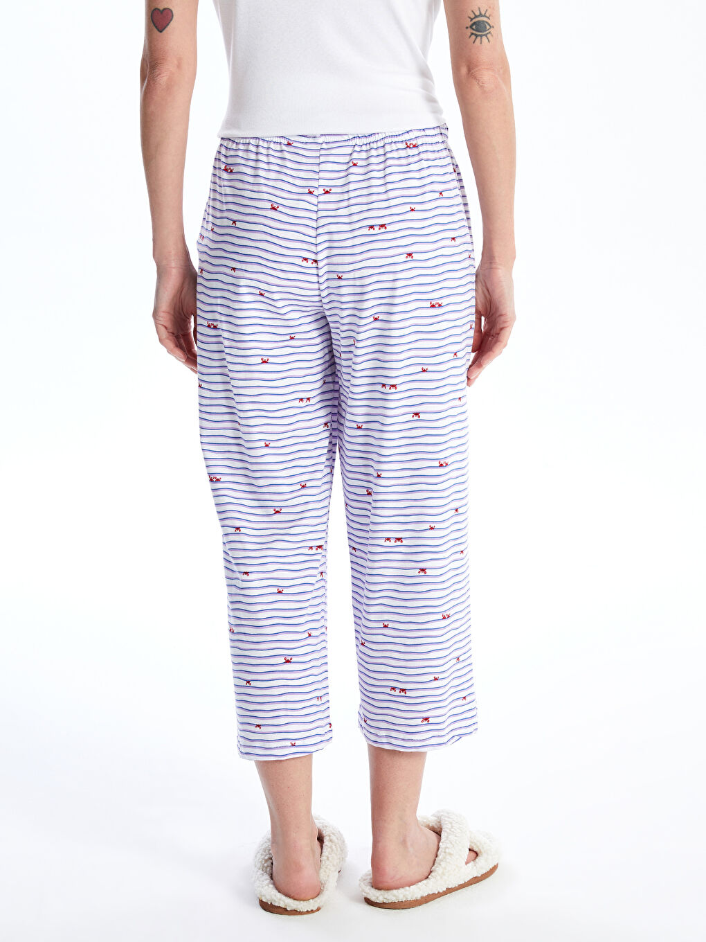 Elastic Waist Patterned Women's Capri Pajama Bottom -S4GT44Z8-LEN