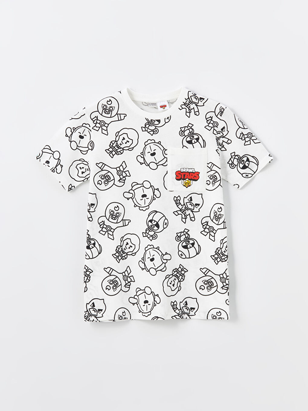 Ekru Bisiklet Yaka Brawl Stars Baskılı Kısa Kollu Erkek Çocuk Tişört