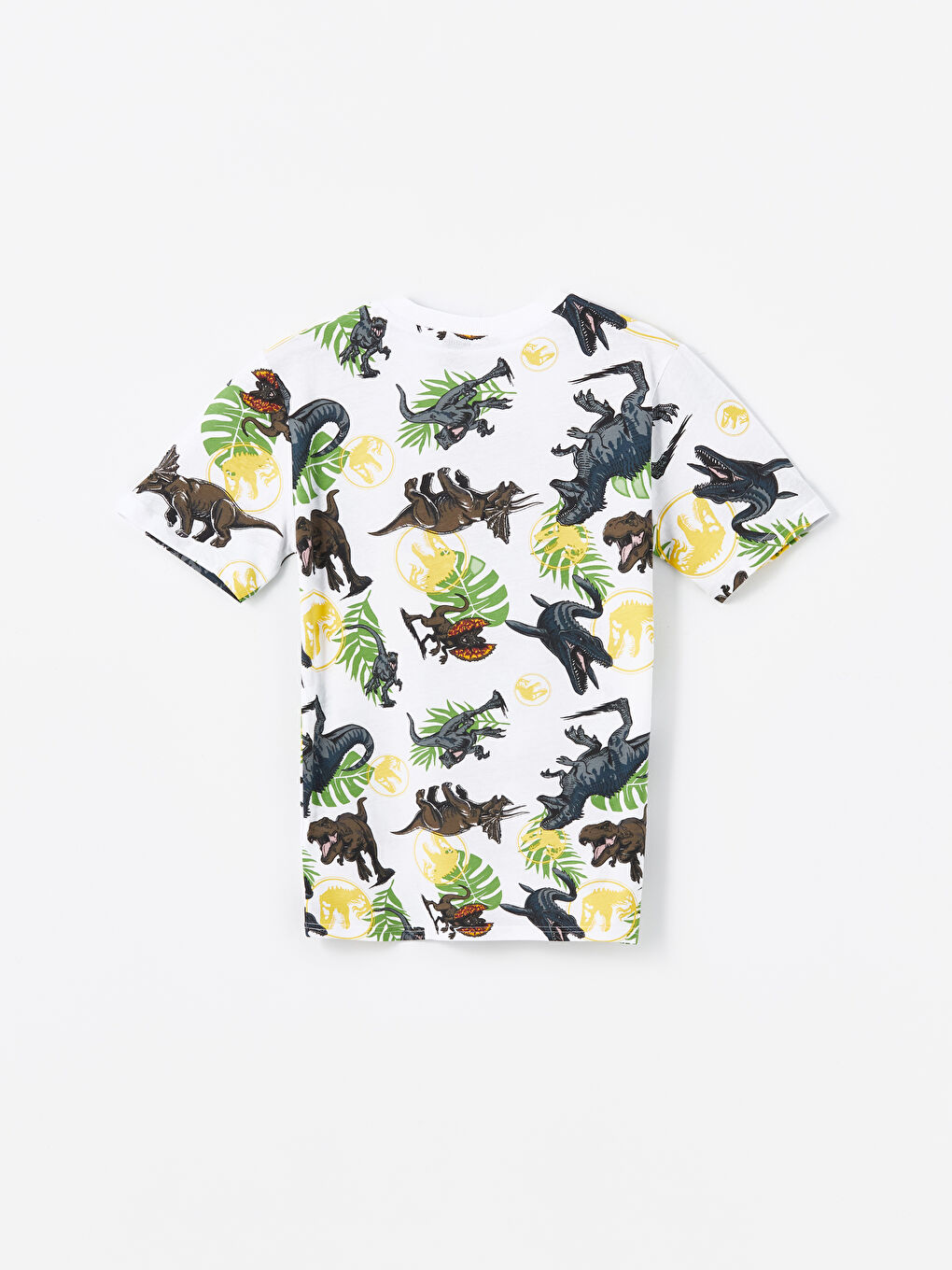 Beyaz Bisiklet Yaka Jurassic World Baskılı Kısa Kollu Erkek Çocuk Tişört-1