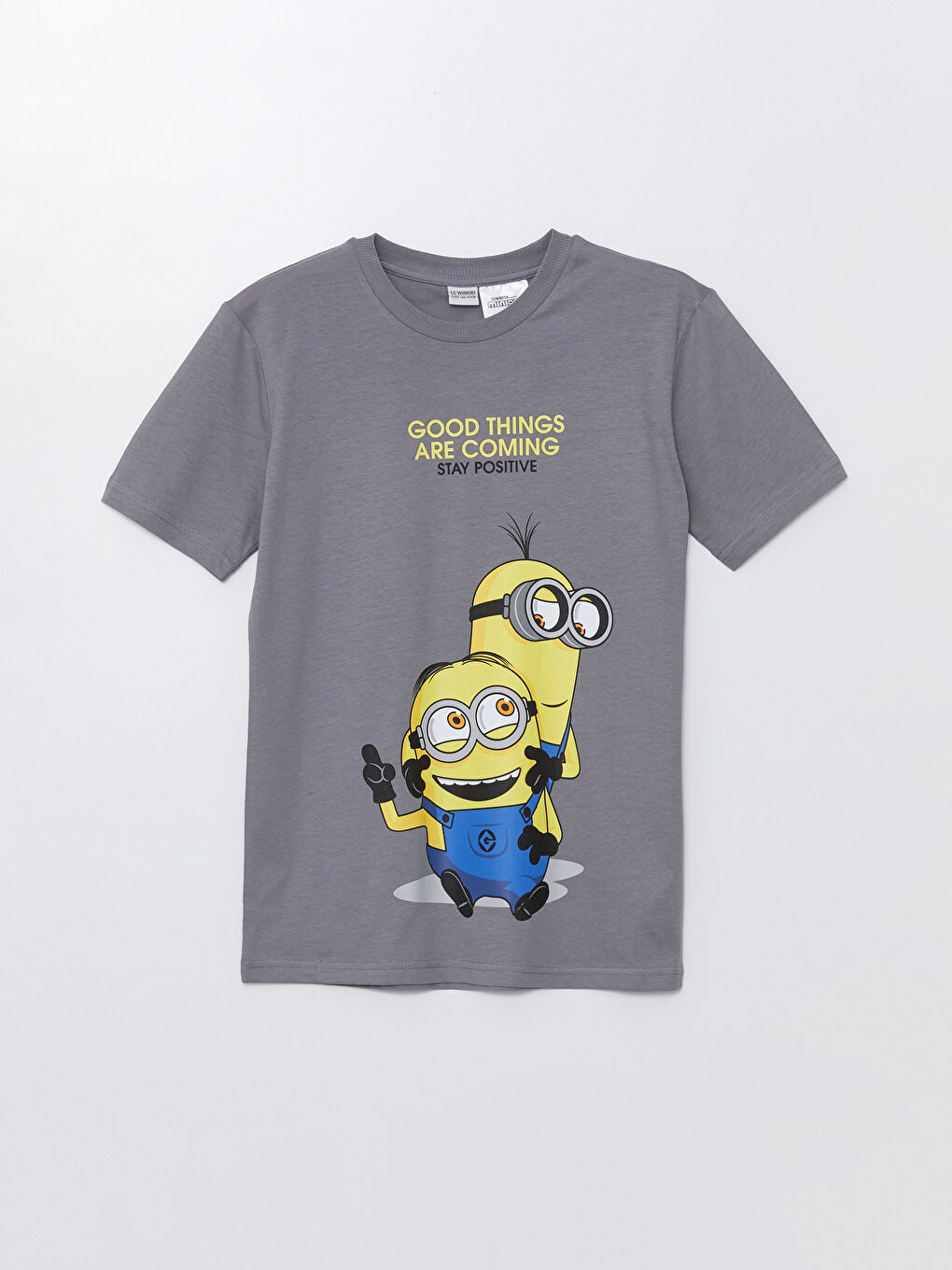 LCW Kids Gri Bisiklet Yaka Minions Baskılı Kısa Kollu Erkek Çocuk Tişört