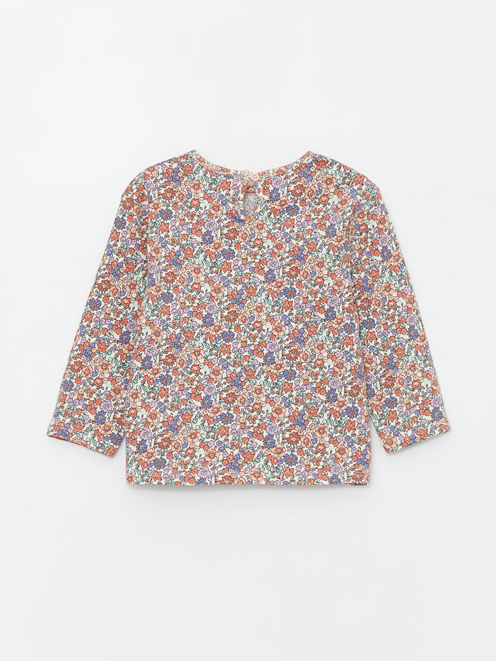 Ekru Bisiklet Yaka Çiçekli Uzun Kollu Kız Bebek Tişört-1