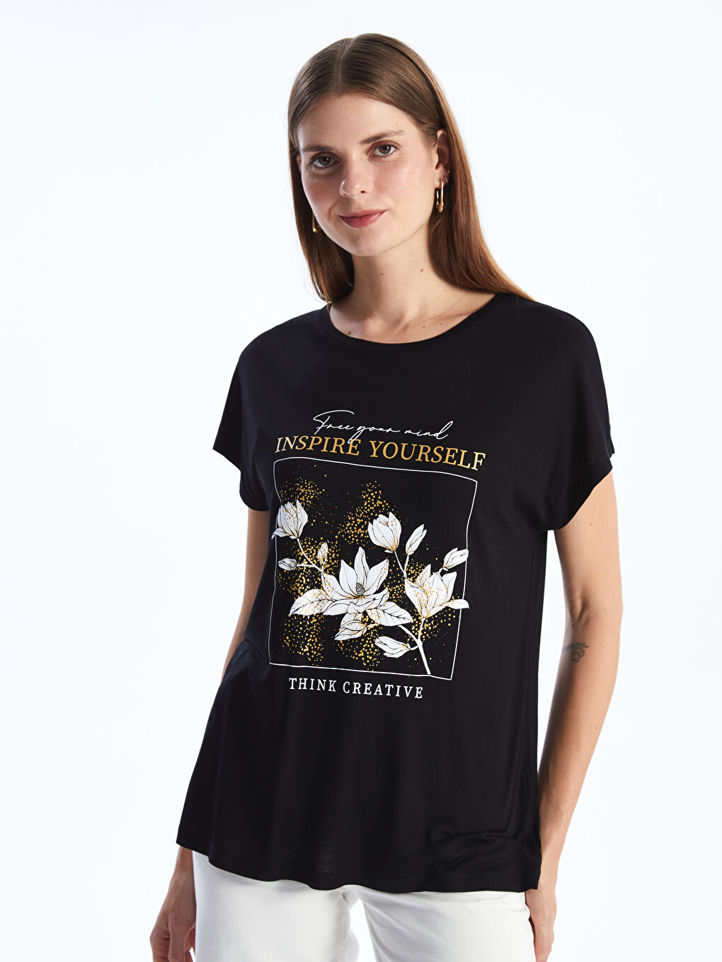 Crew Neck Printed Short Sleeve Women's T-Shirt