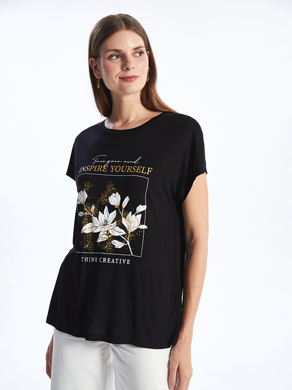Crew Neck Printed Short Sleeve Women's T-Shirt-1