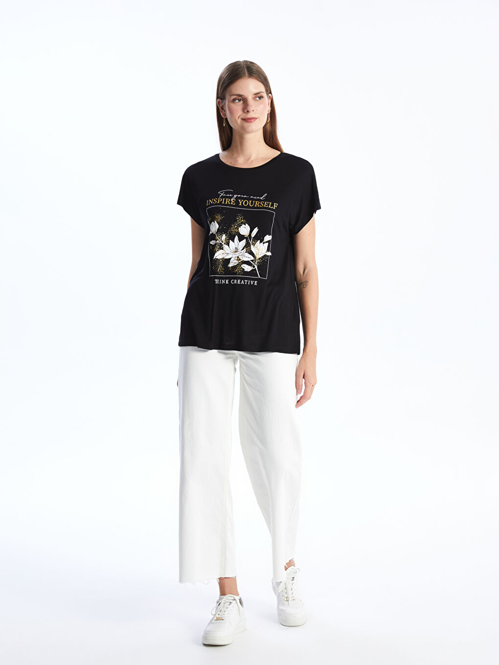 Crew Neck Printed Short Sleeve Women's T-Shirt-2