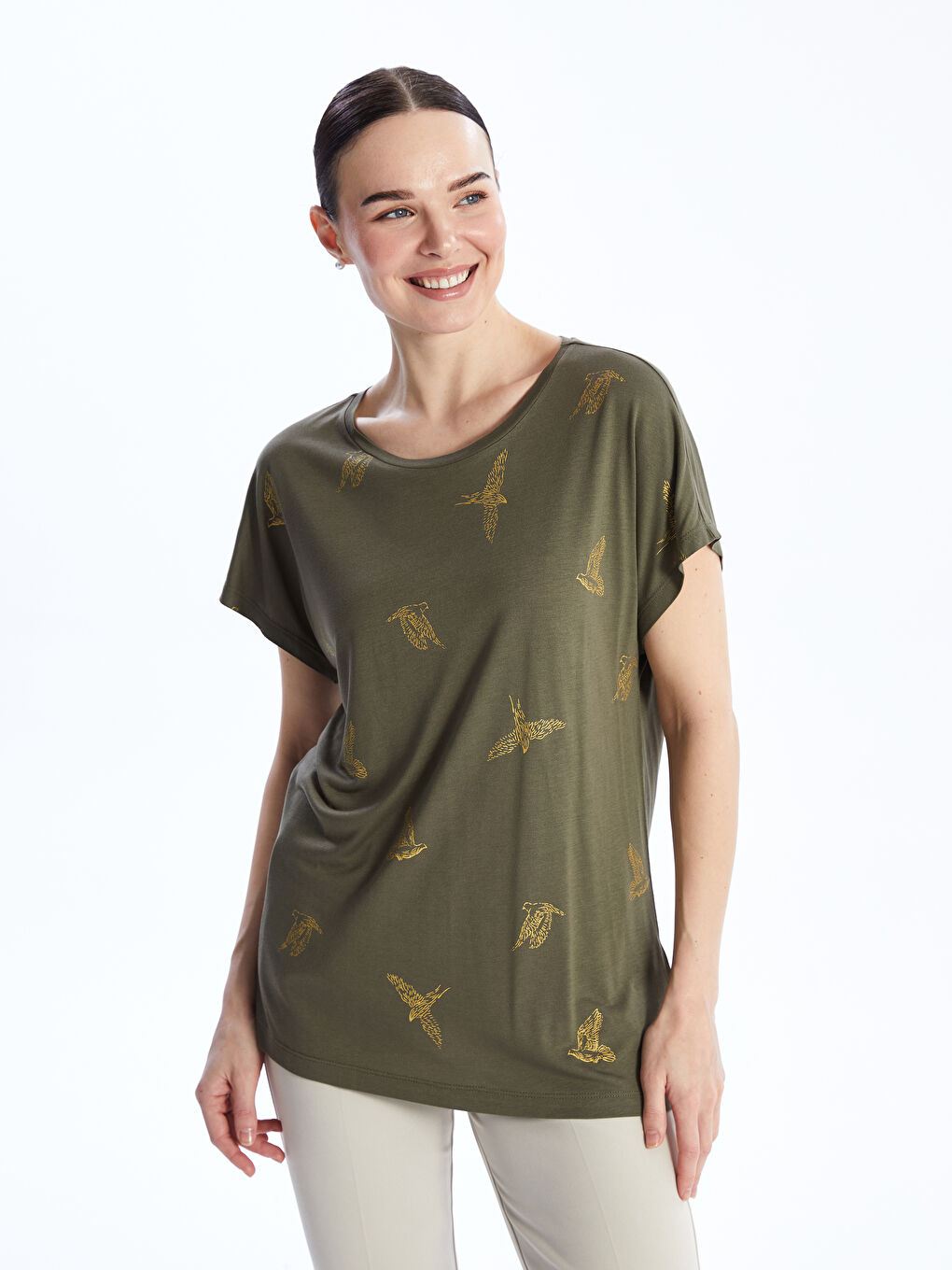 Crew Neck Printed Short Sleeve Women's T-shirt -S4GU13Z8-HCZ