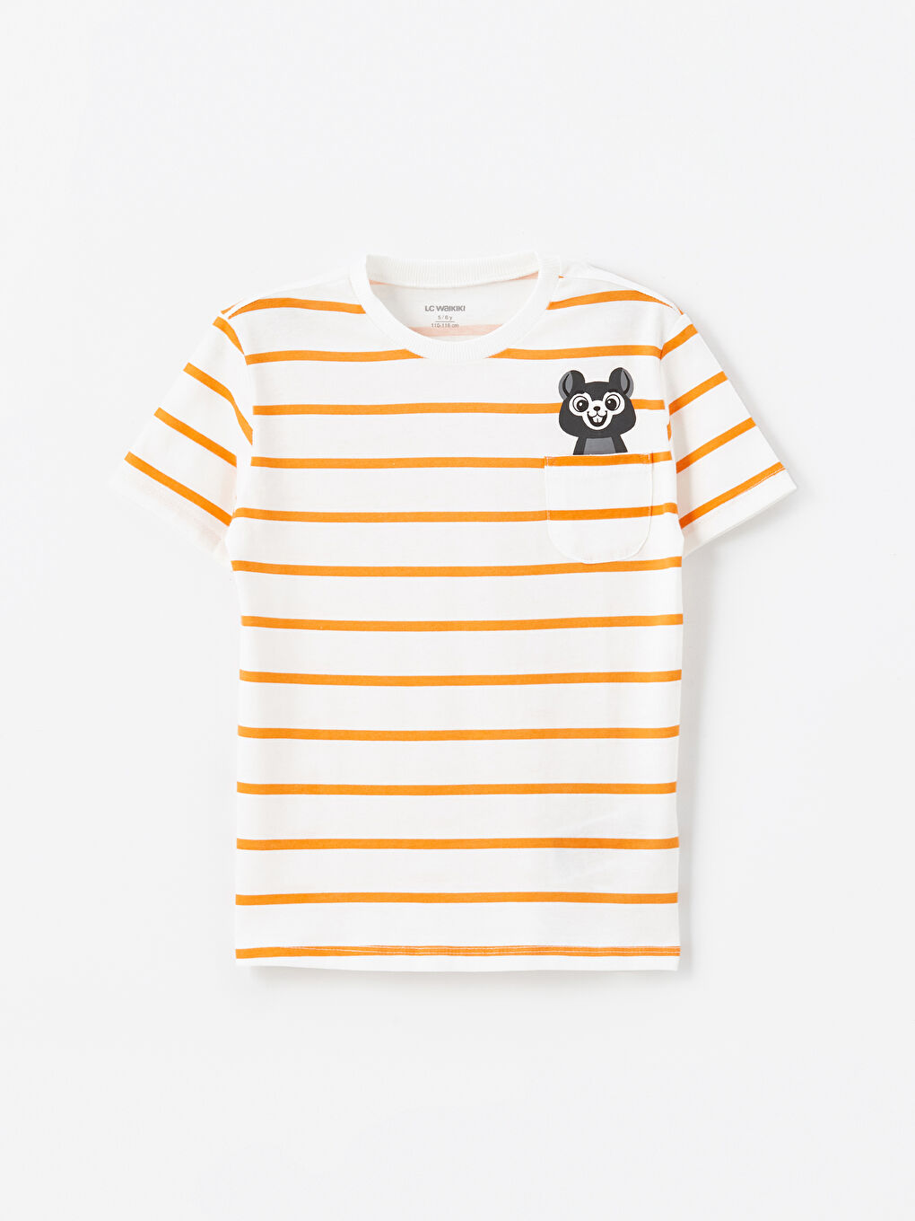 Ekru Bisiklet Yaka Kısa Kollu Çizgili Erkek Bebek Tişört