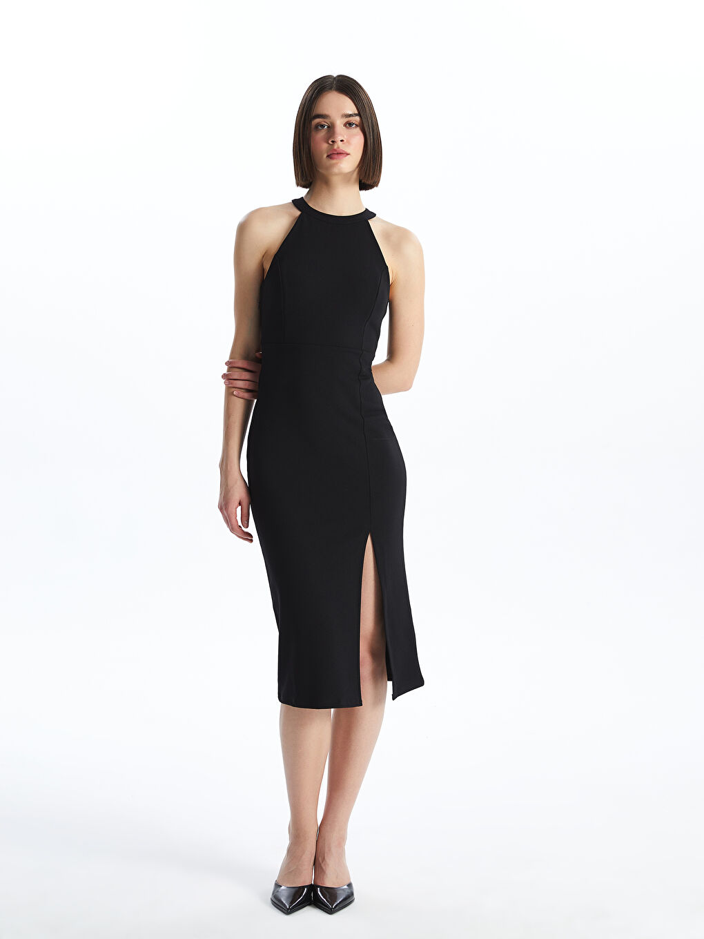 LCW Vision Women's Halter Neck Plain Dress -S4GU45Z8-CVL
