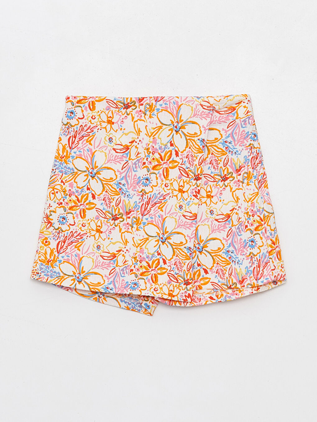 Pembe Beli Lastikli Çiçekli Kız Çocuk Şort Etek