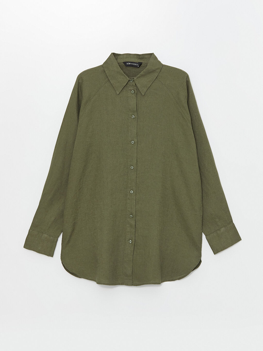 Yeşil Oversize %100 Keten Kadın Gömlek-9