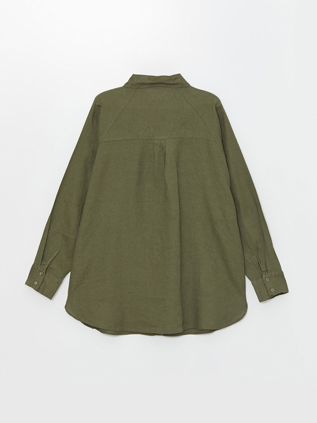 Yeşil Oversize %100 Keten Kadın Gömlek-10