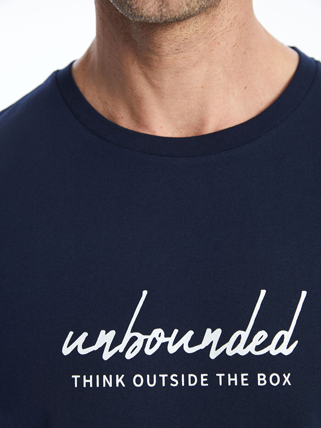 Lacivert Bisiklet Yaka Kısa Kollu Baskılı Penye Erkek Tişört-3