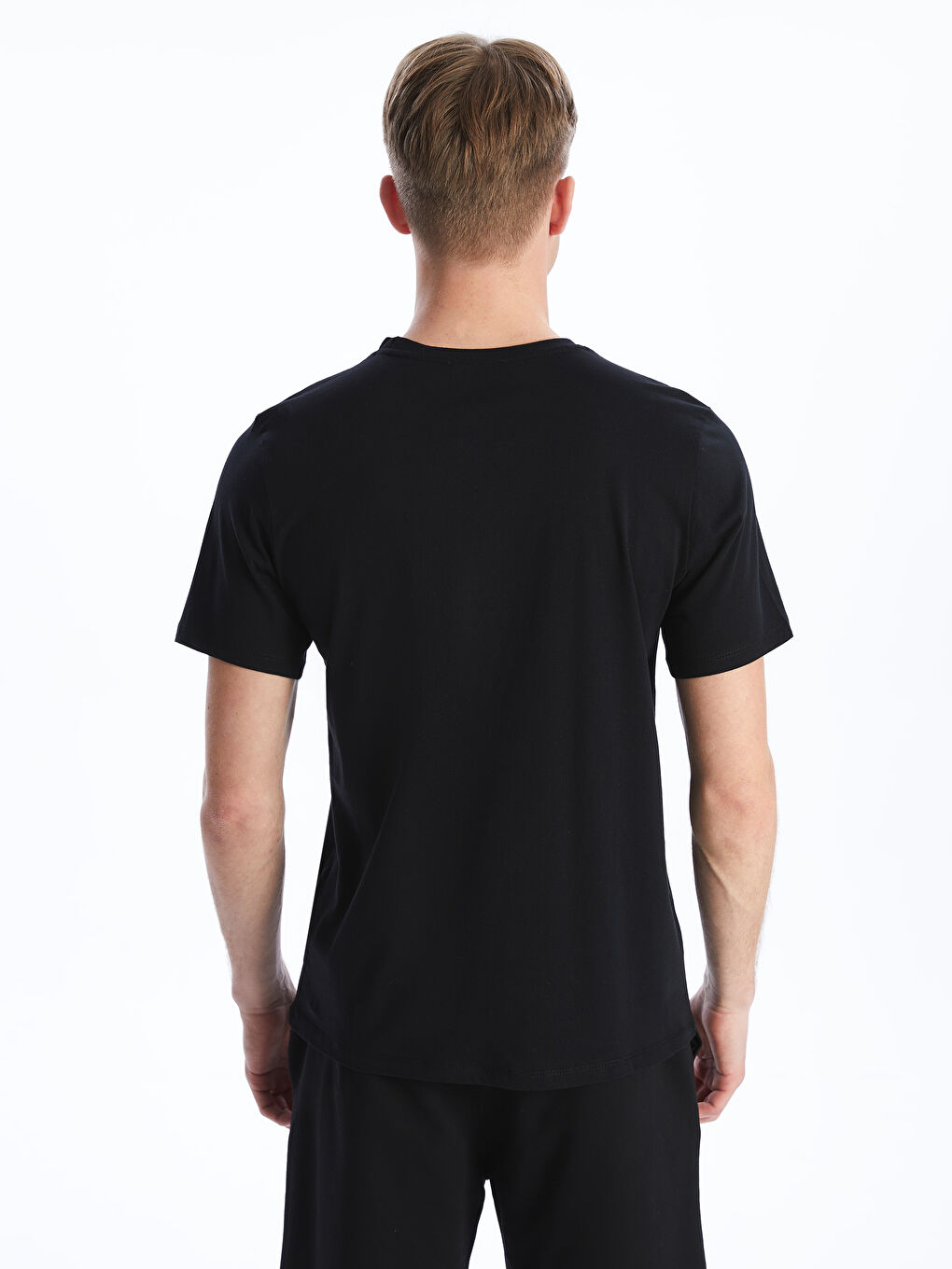 Siyah Bisiklet Yaka Kısa Kollu Baskılı Penye Erkek Tişört-4