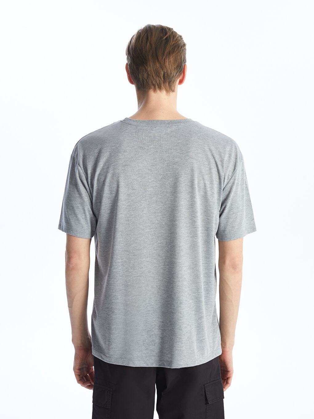 Gri Bisiklet Yaka Kısa Kollu Baskılı Penye Erkek Tişört-4