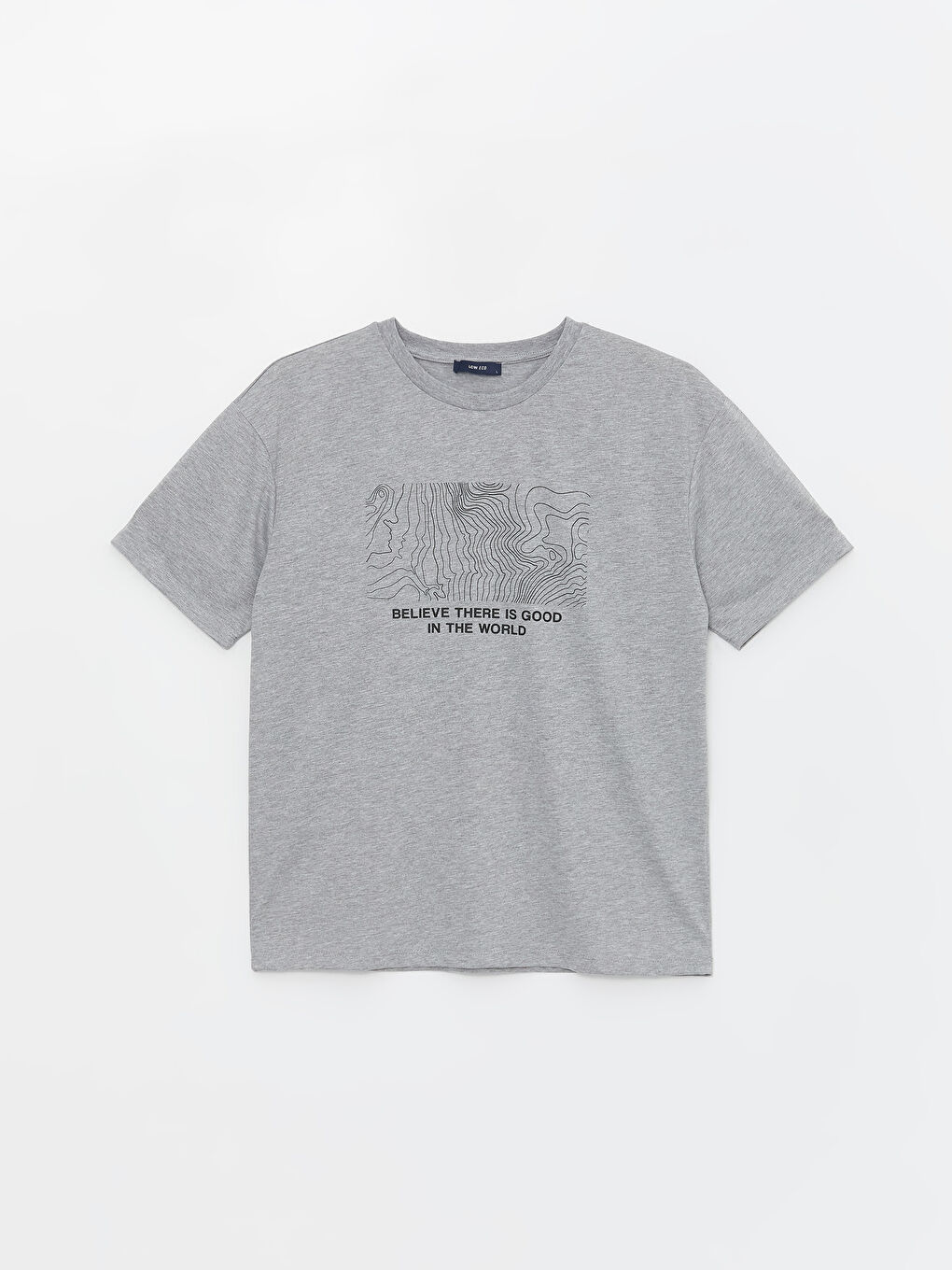 Gri Bisiklet Yaka Kısa Kollu Baskılı Penye Erkek Tişört-5