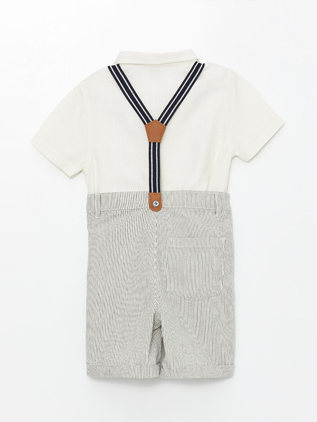 Beyaz Kısa Kollu Erkek Bebek Gömlek ve Şort 2'li Takım-3