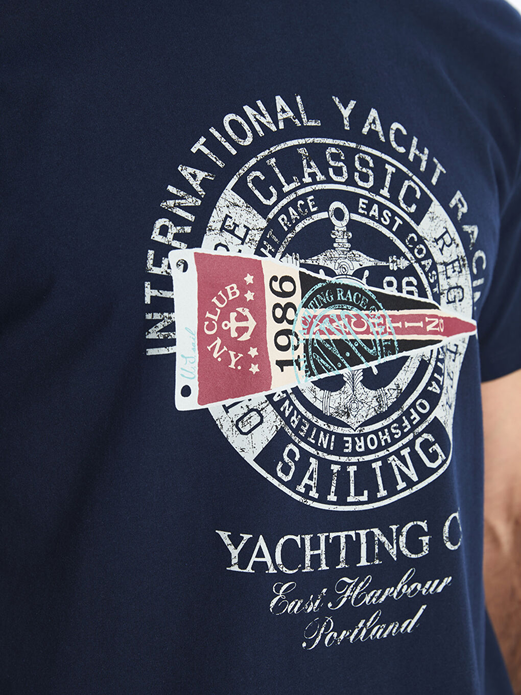 Lacivert Bisiklet Yaka Kısa Kollu Baskılı Penye Erkek Tişört-3