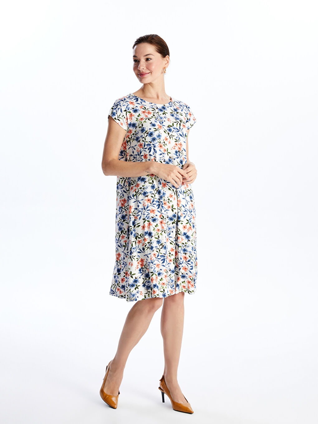 Crew Neck Patterned Short Sleeve Women's Dress -S4GY75Z8-F9C