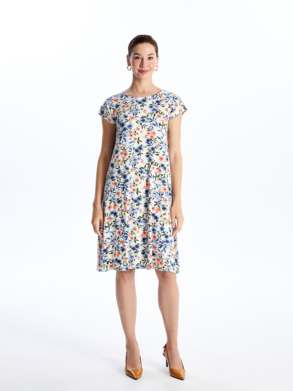 Crew Neck Patterned Short Sleeve Women's Dress -S4GY75Z8-F9C