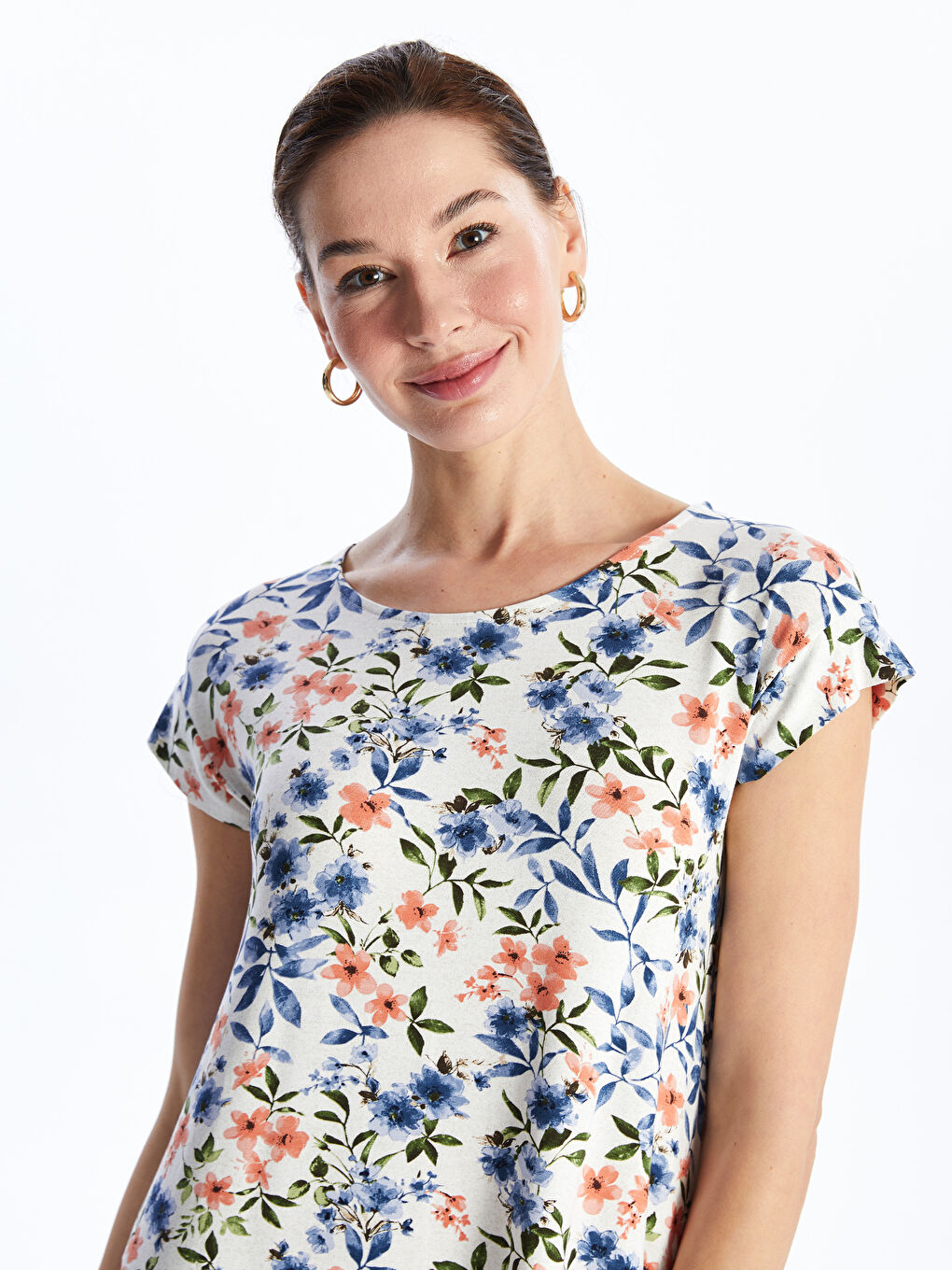 Crew Neck Patterned Short Sleeve Women's Dress -S4GY75Z8-F9C