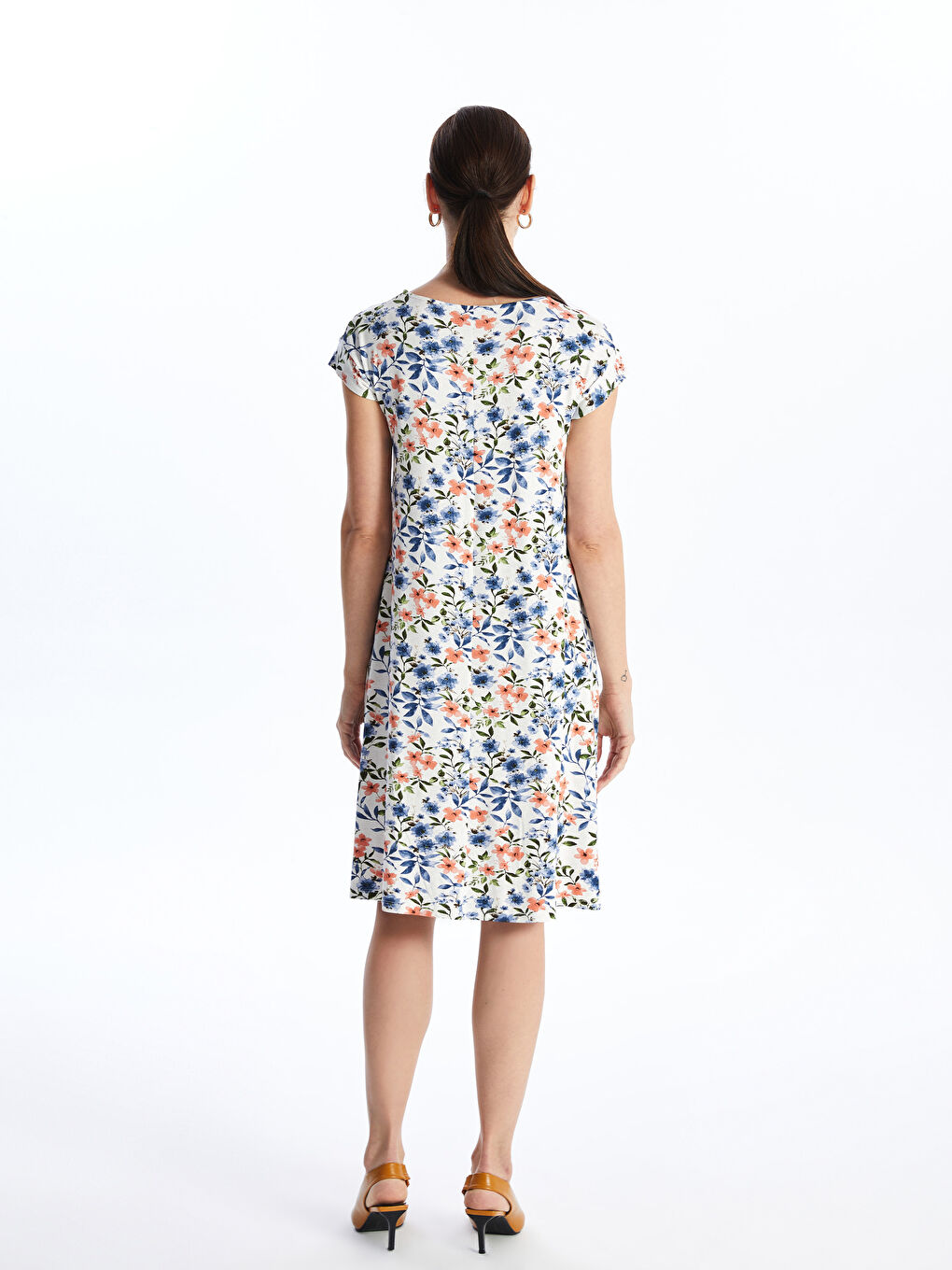Crew Neck Patterned Short Sleeve Women's Dress -S4GY75Z8-F9C
