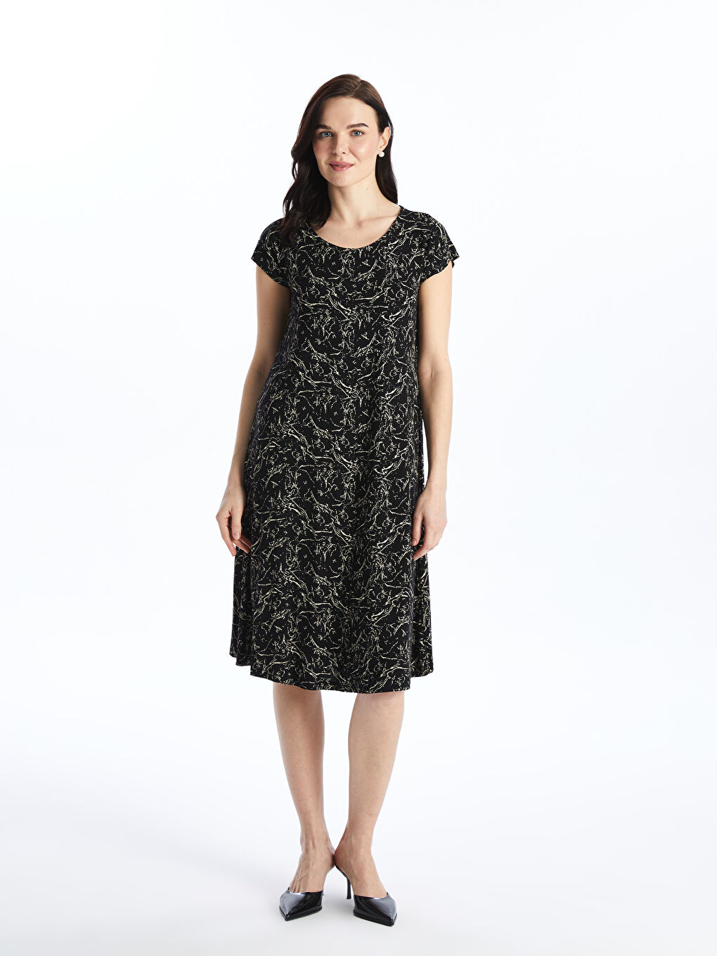 Crew Neck Patterned Short Sleeve Women's Dress -S4GY75Z8-LQJ