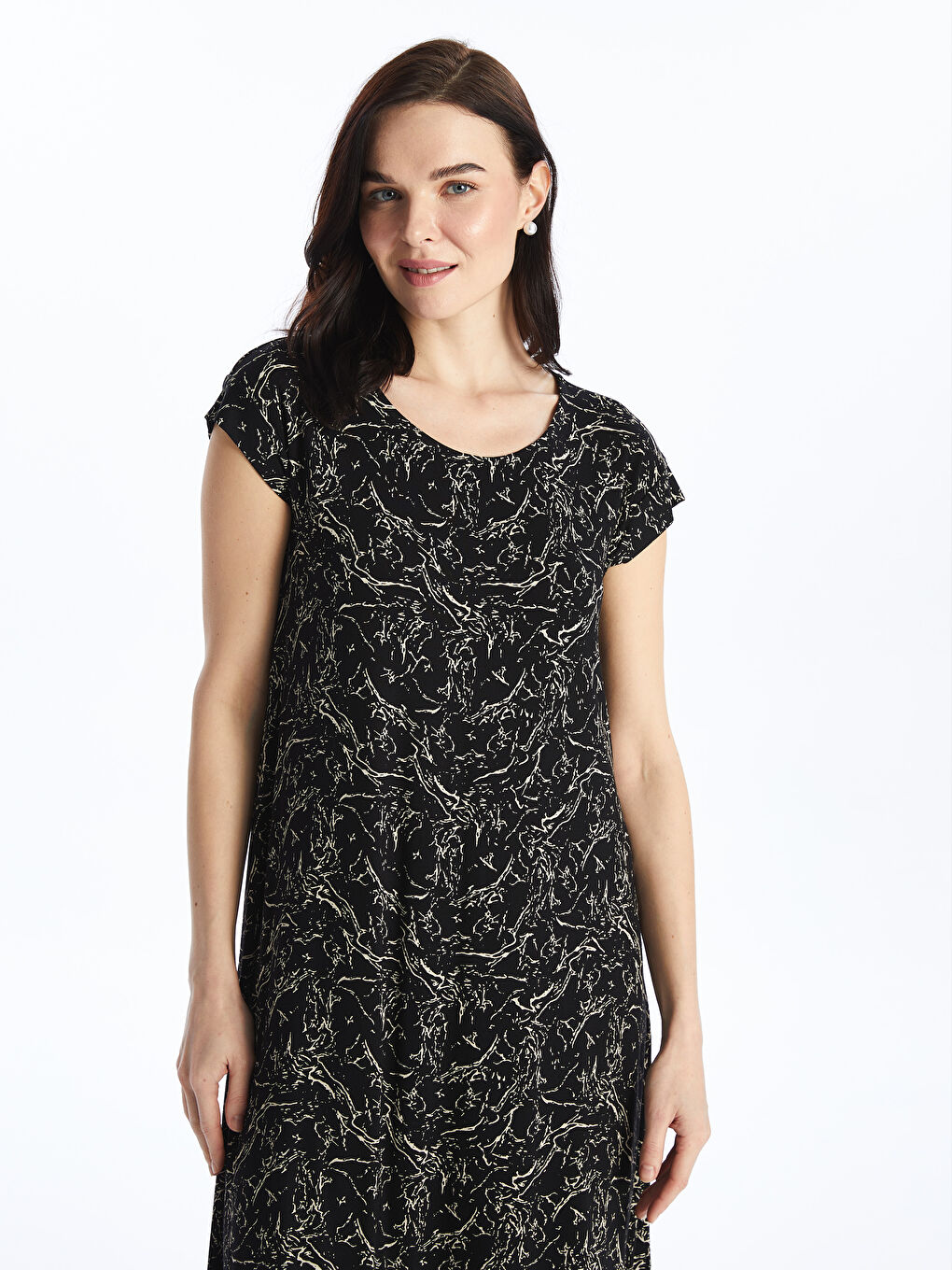 Crew Neck Patterned Short Sleeve Women's Dress -S4GY75Z8-LQJ