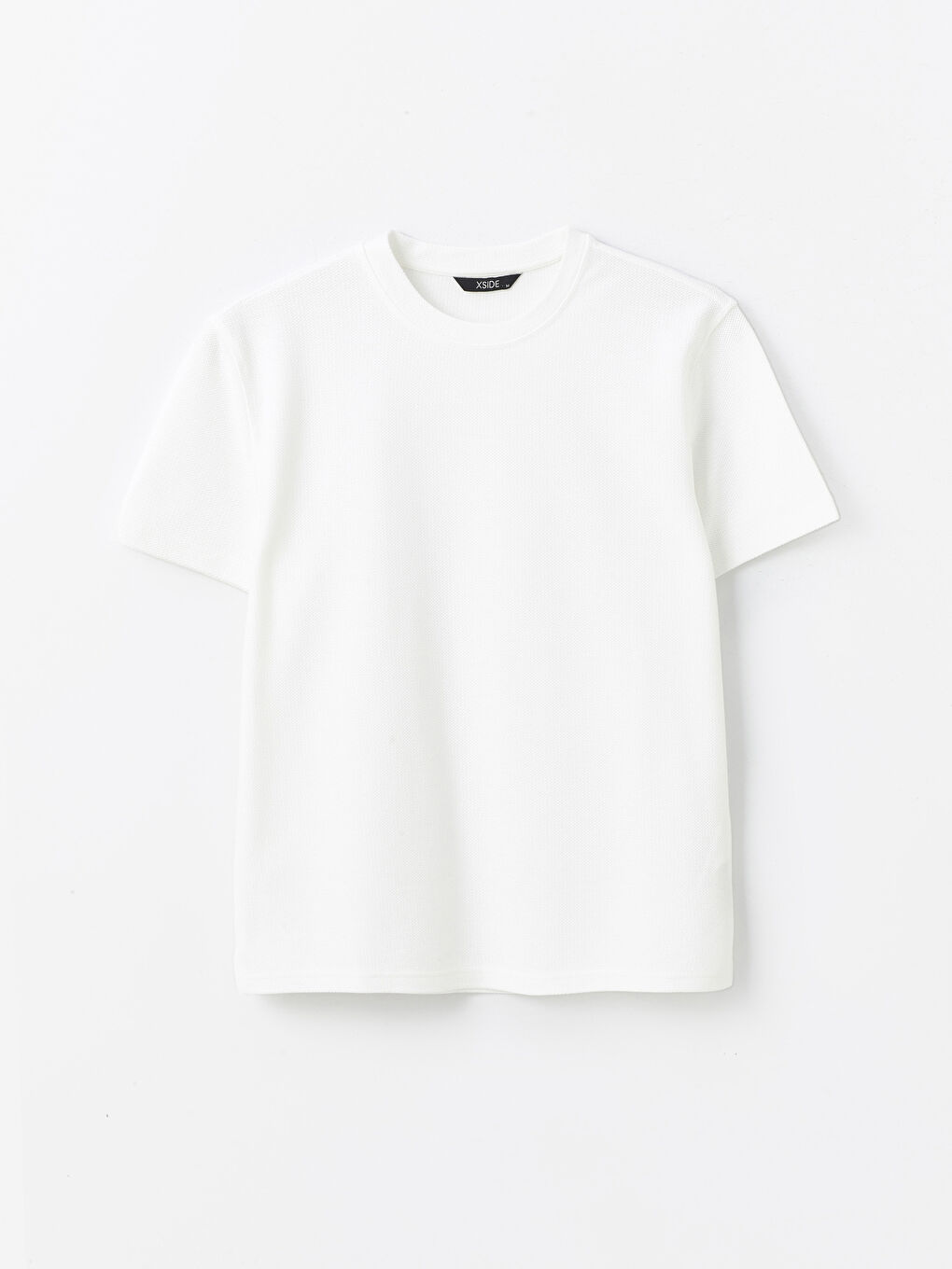Ekru Bisiklet Yaka Kısa Kollu Erkek Dokulu Tişört-5