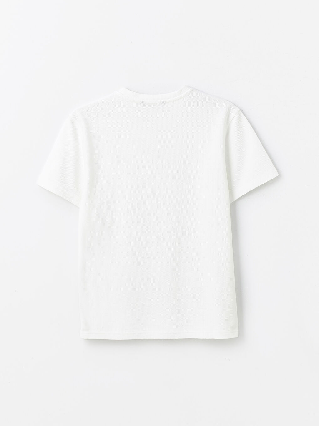 Ekru Bisiklet Yaka Kısa Kollu Erkek Dokulu Tişört-6