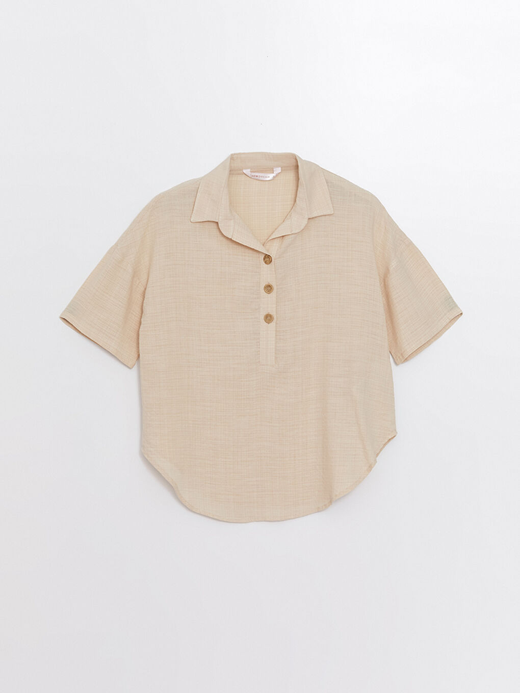 Bej Gömlek Yaka Kadın Pijama Üstü