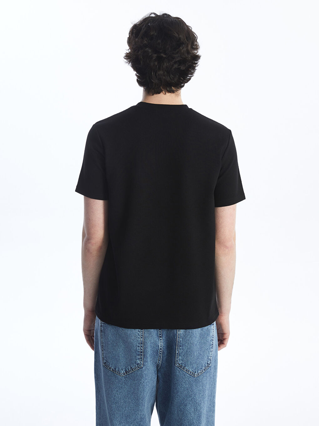 Siyah Bisiklet Yaka Kısa Kollu Erkek Tişört-4